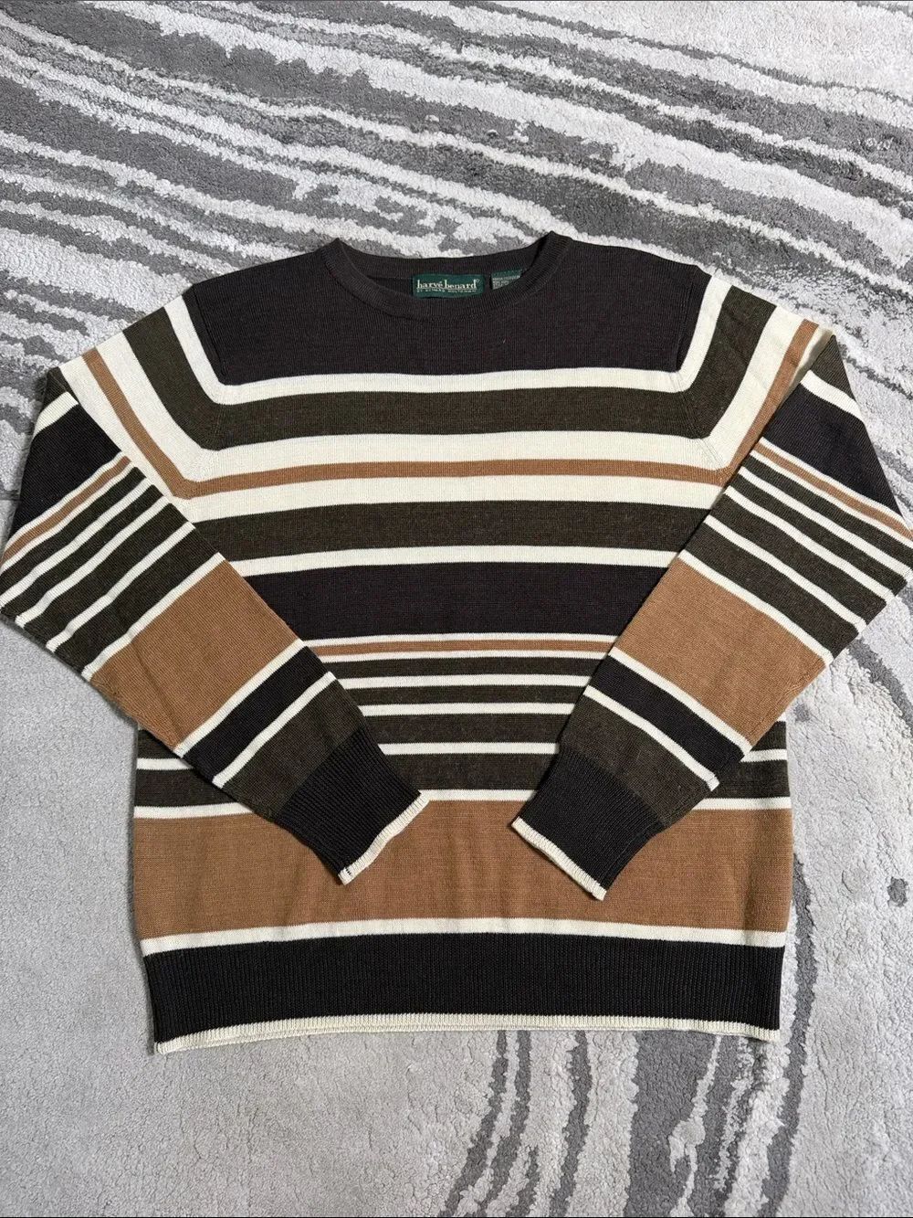 Harve Benard Brown, Olive & Cream Striped Crewneck Sweater